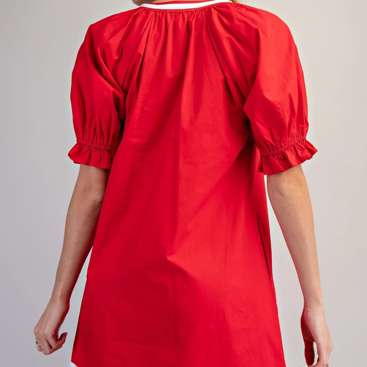 Floral Embroidered Notched Neck Mini Dress