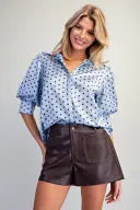 Polka Dot Satin Puff Sleeve Blouse