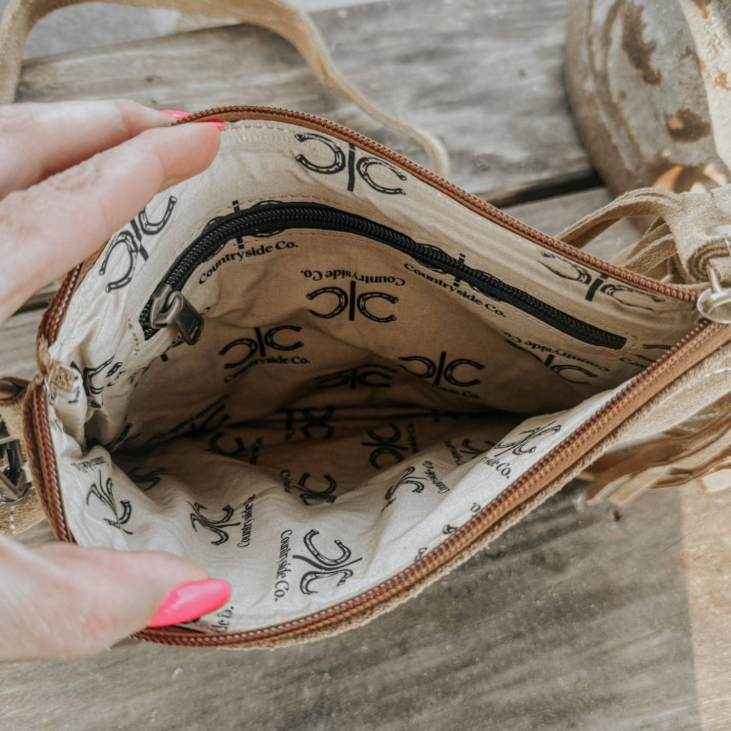 Becca Boot Stitch Suede Leather Purse with Wristlet