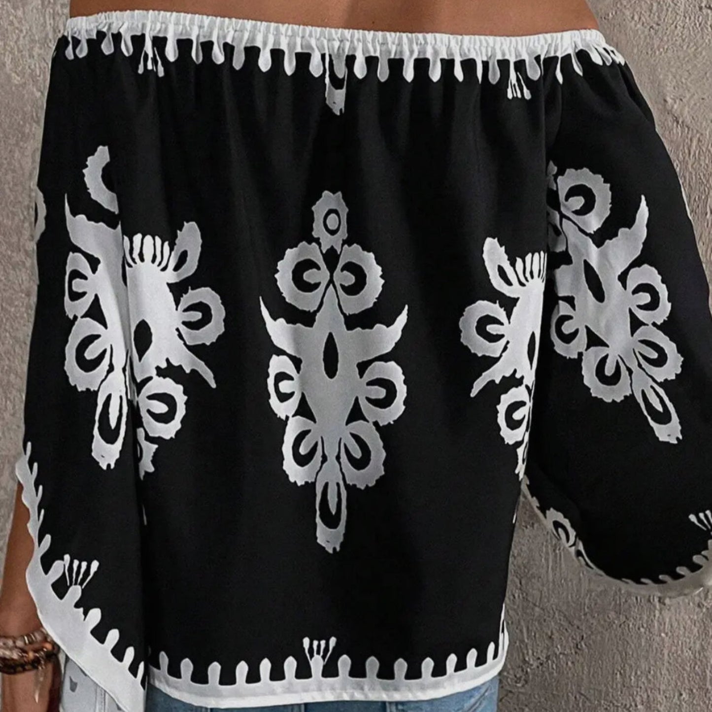 Boho Abstract Off Shoulder Blouse
