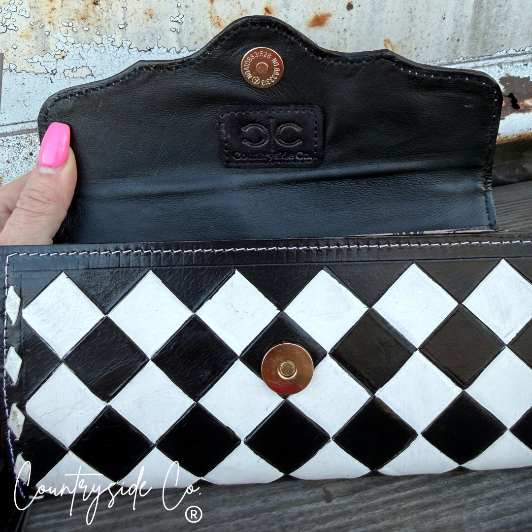 Dalton Checkered Leather Wallet Wristlet
