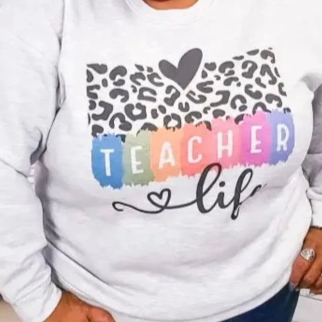 Cheetah Teacher Life Graphic Sweatshirt