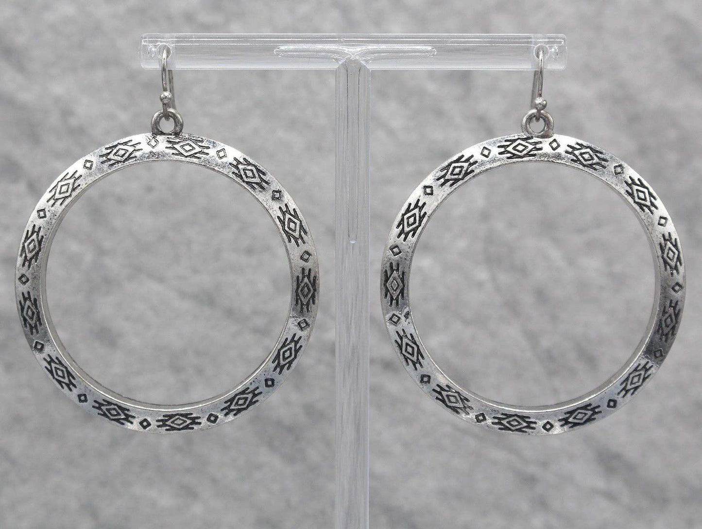 WESTERN TEXTURE ENGRAVED SILVER HOOP Earrings