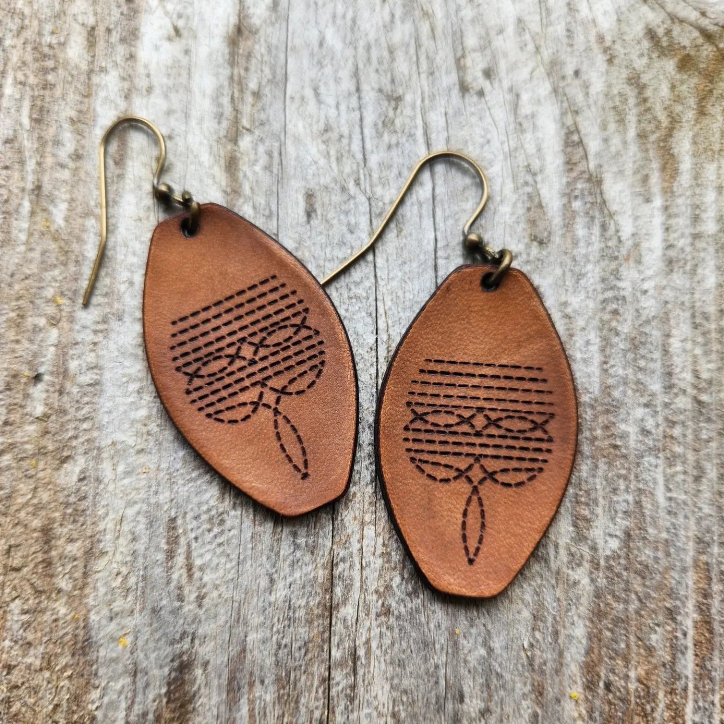 "Dallas" Handmade Tooled Leather Western Earrings