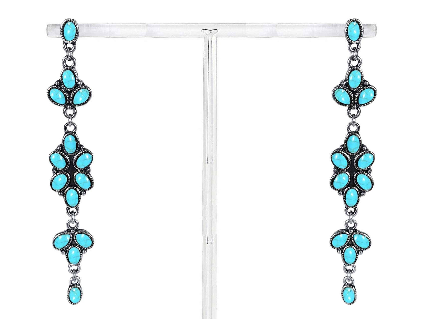 Turquoise WESTERN CLUSTER DANGLE Earrings
