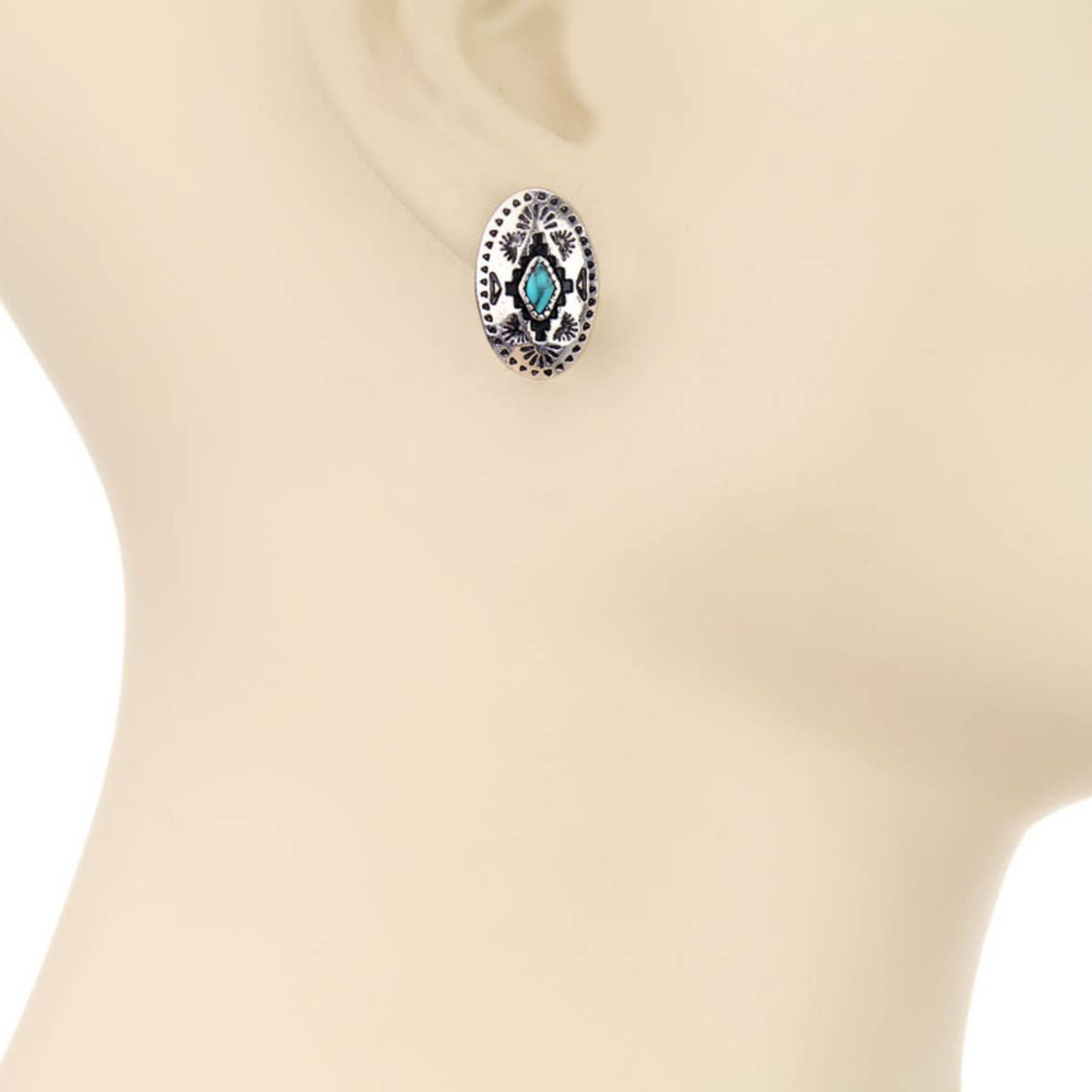 Western Hand Stone Aztec Post Earrings - turquoise pink