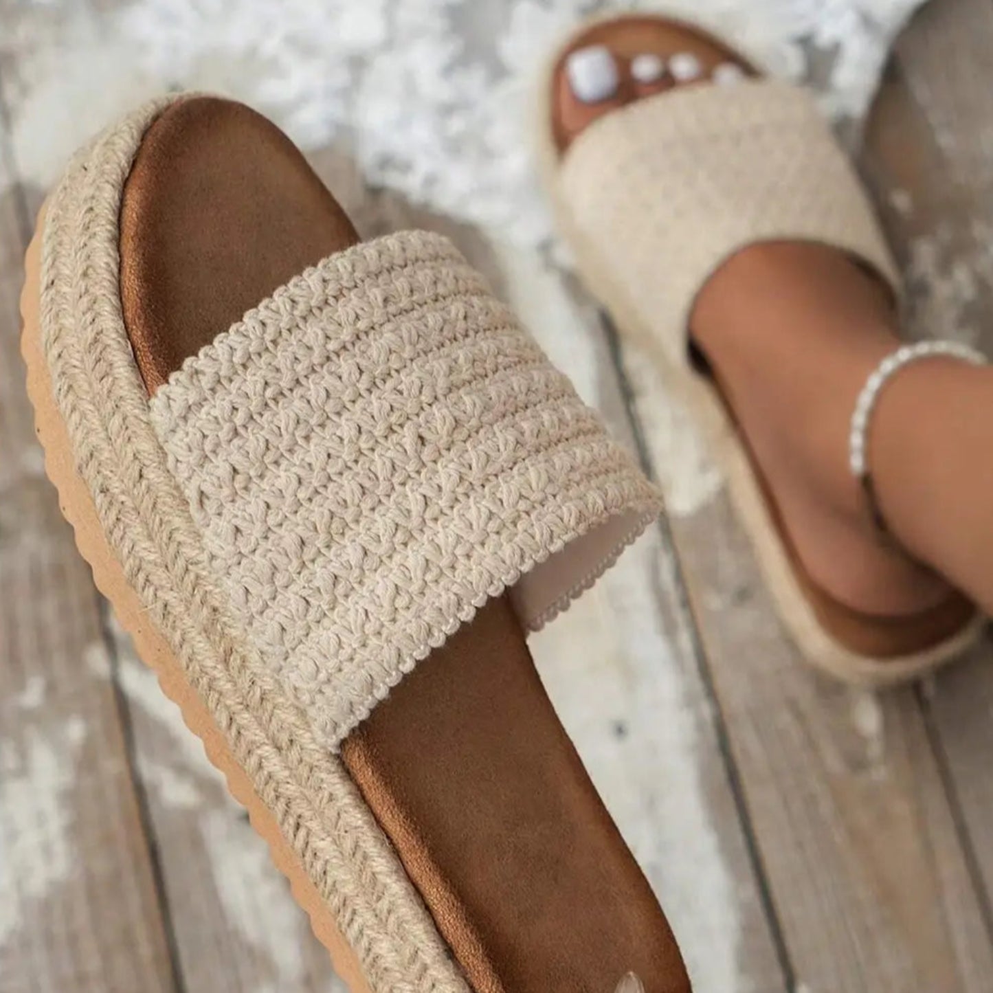 Boho Woven Non-Slip Wedge Slippers