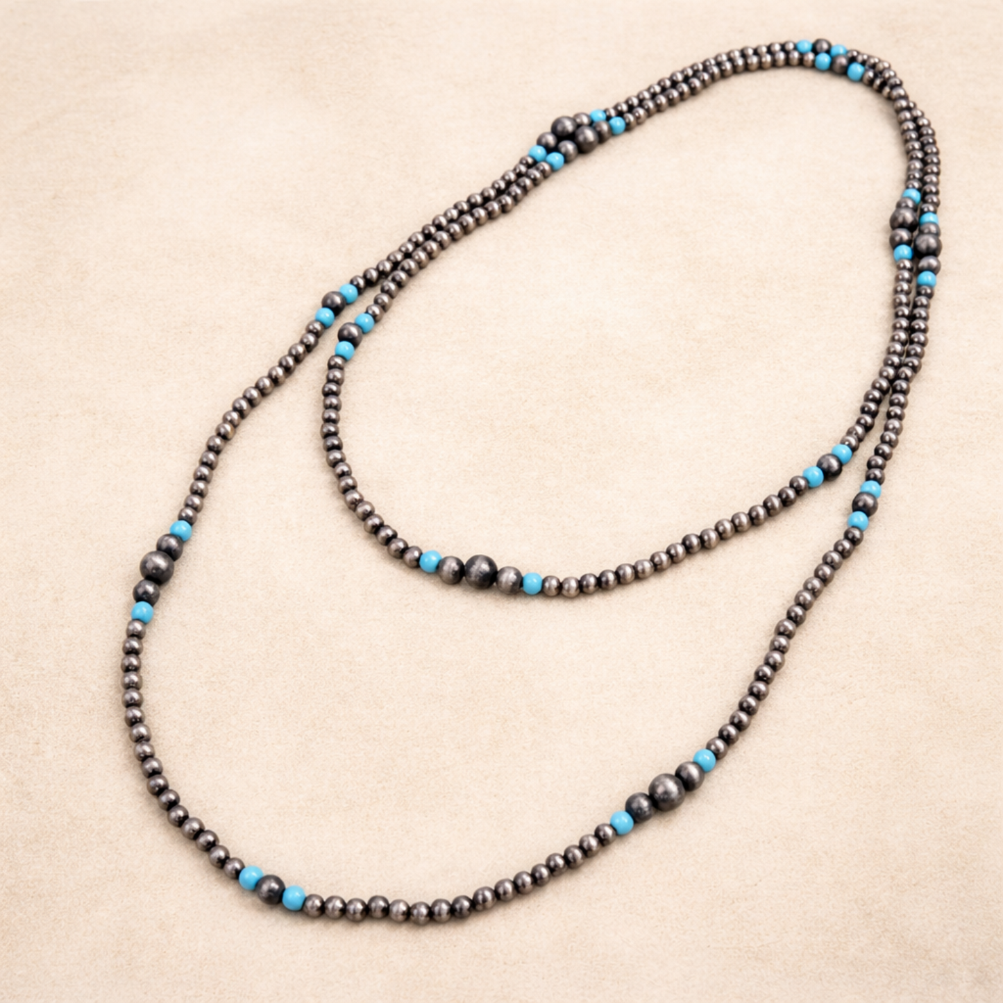 Long Western Style Navajo Pearl Turquoise Stone Necklace