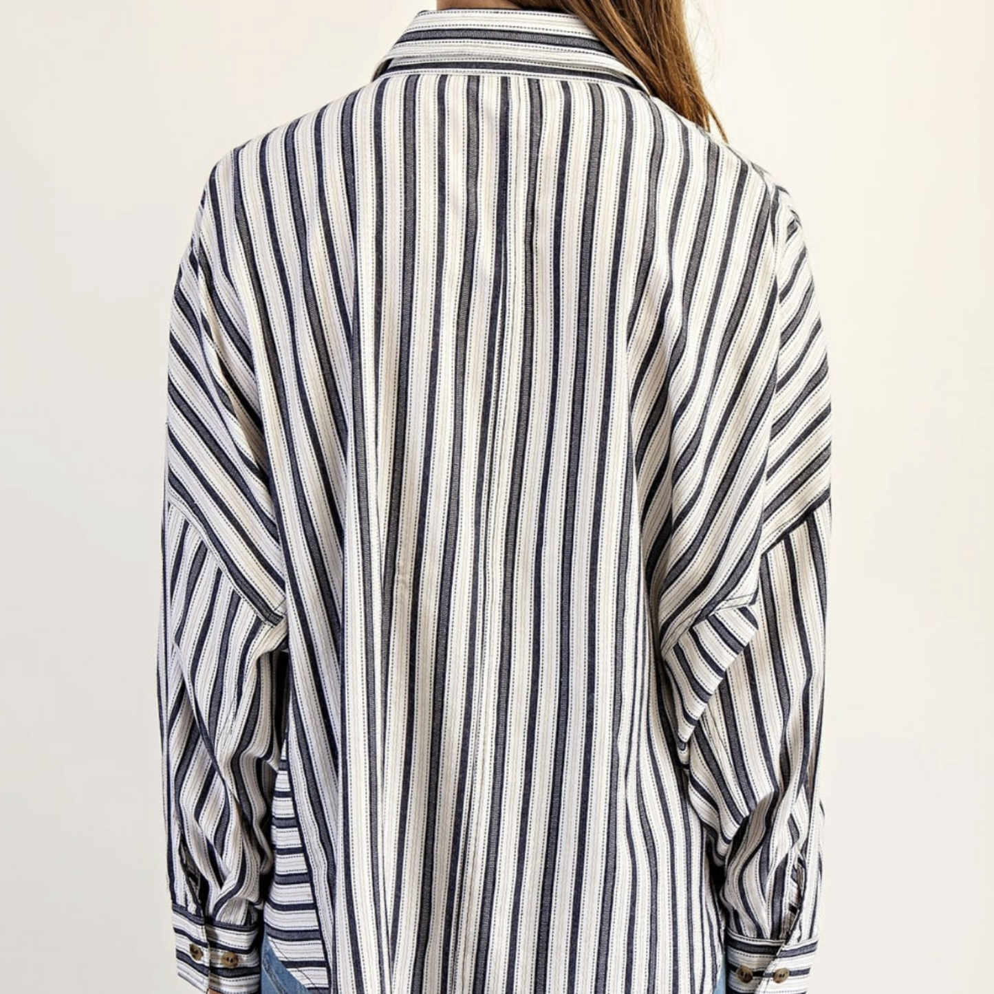 Dobby Striped Long Sleeve Button Down Top