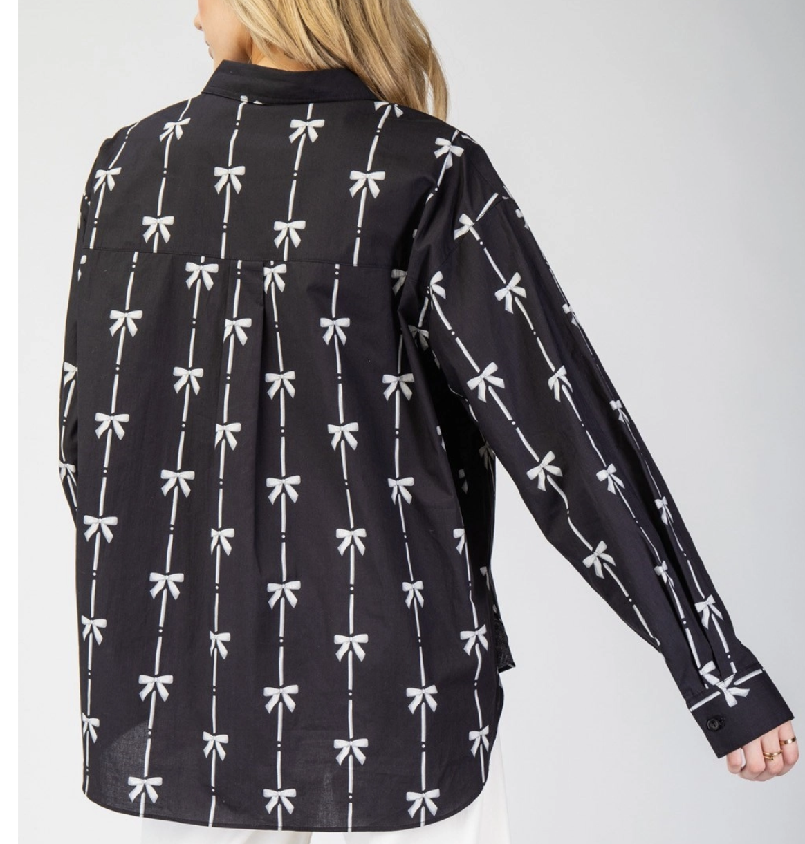 Ribbon Printed Long Sleeve Blouse Top