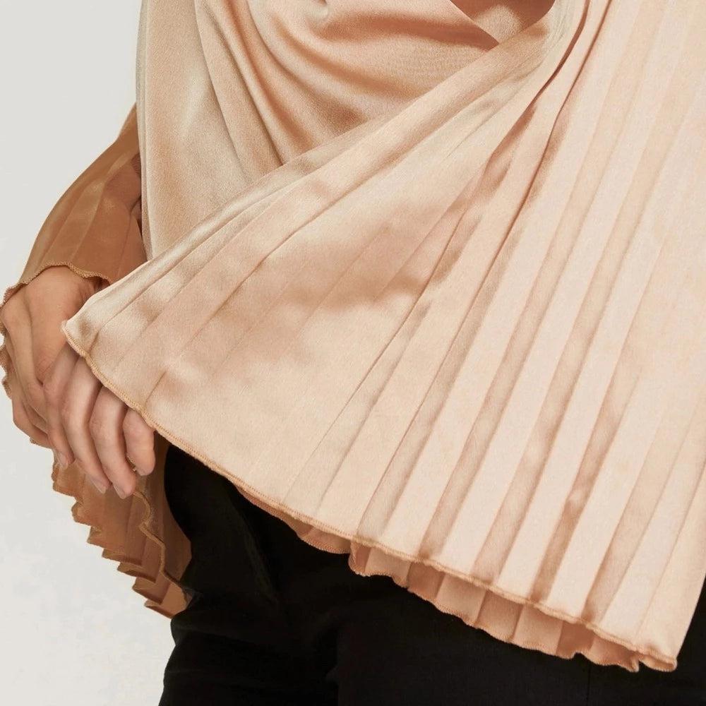 Pleated Bell Sleeve Surplice Satin Blouse