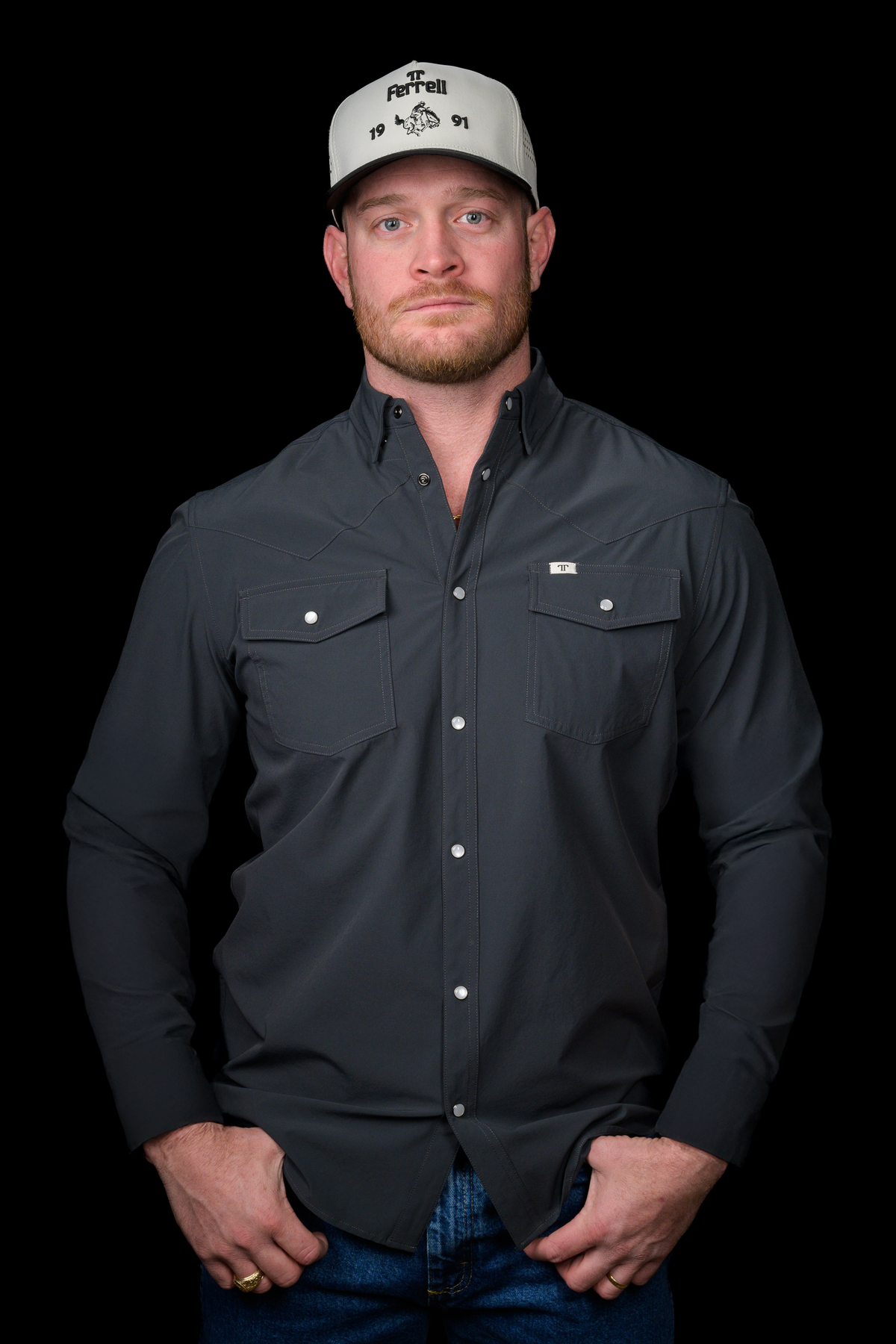 CORE - MEN'S GREY LONG SLEEVE PEARL SNAP SHIRT