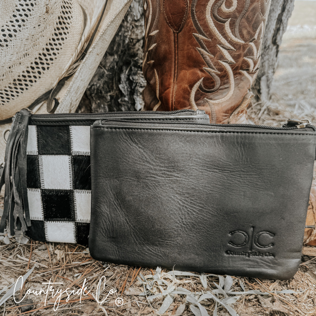 Stockyard Checkered Cowhide Wristlet Pouch