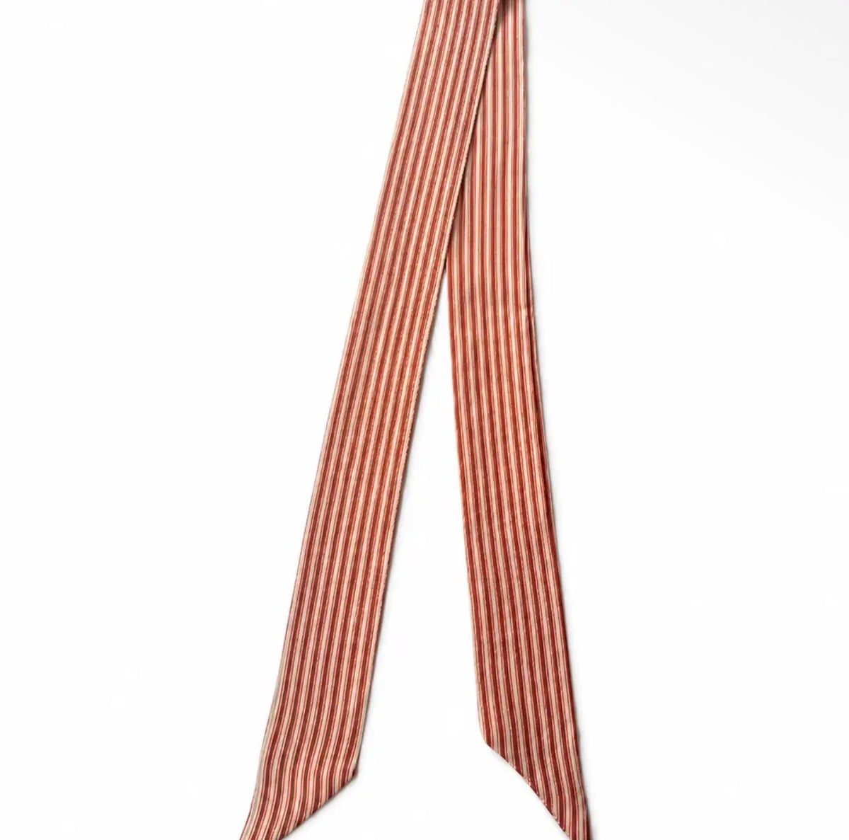 Burnt Orange Silk Twilly Scarf with White Stripes