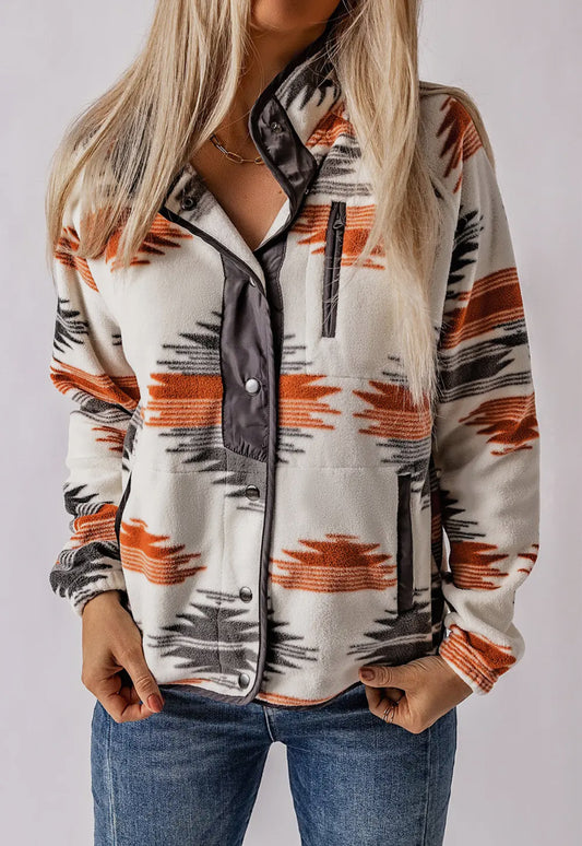 Western Aztec Snap Button Fleece Jacket