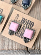 Western Style Square Stone & Flower Stud Earrings
