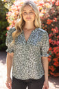 36808 Smocked Short Sleeve V-Neck Animal Print Top