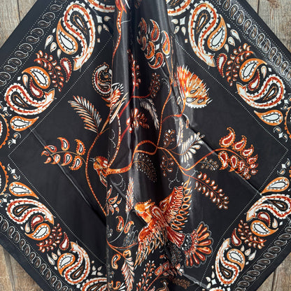 35X35" Black and Orange Floral Wild Rag / Scarf WR1012