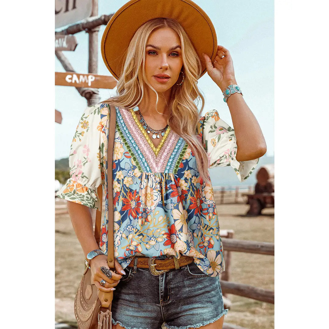 Summer Fashion Crochet Boho Half Sleeve Floral Blouse