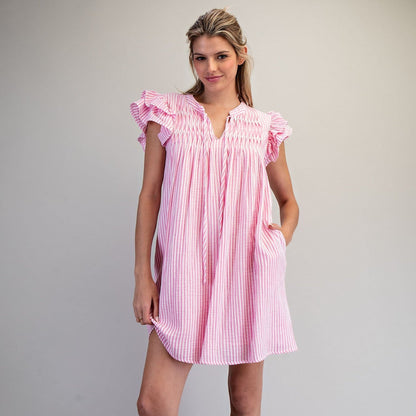 Striped Drawstring Mini Dress