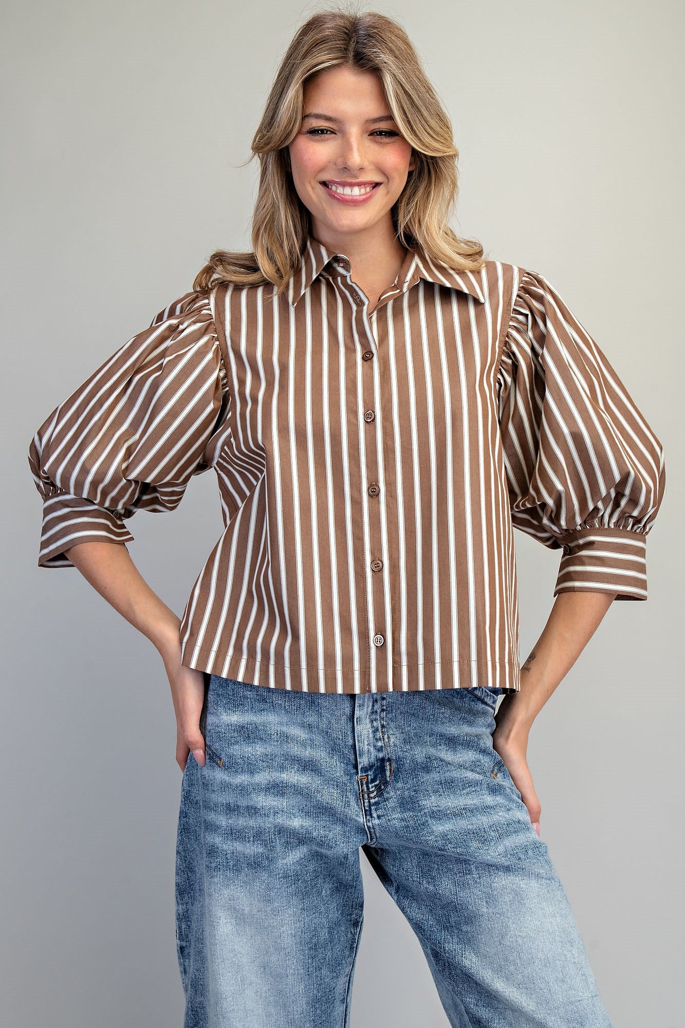 Striped Button Down Cropped Shirt