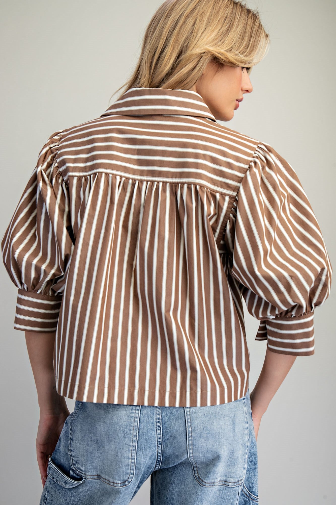 Striped Button Down Cropped Shirt