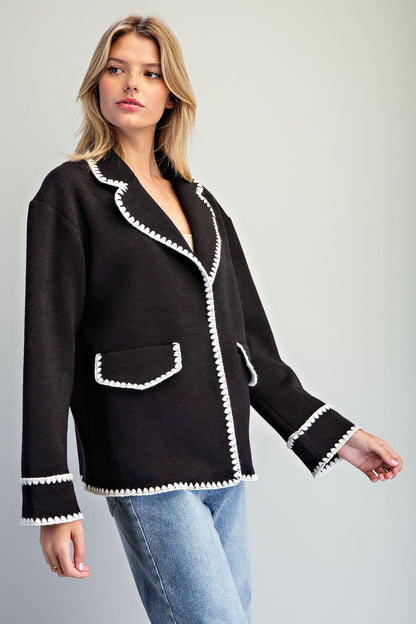 Contrast Trim Notch Lapel Jacket