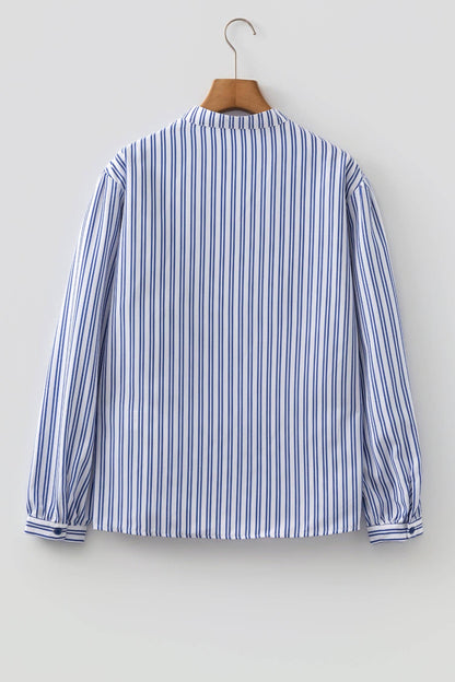 PRETTY BASH Stripe Embroidered Button Long Sleeve Shirt