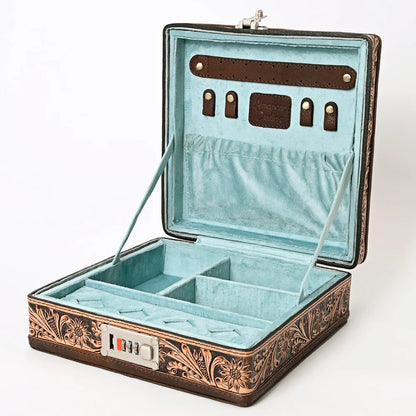 American Darling Western Hand Tooled Leather Jewelry Case