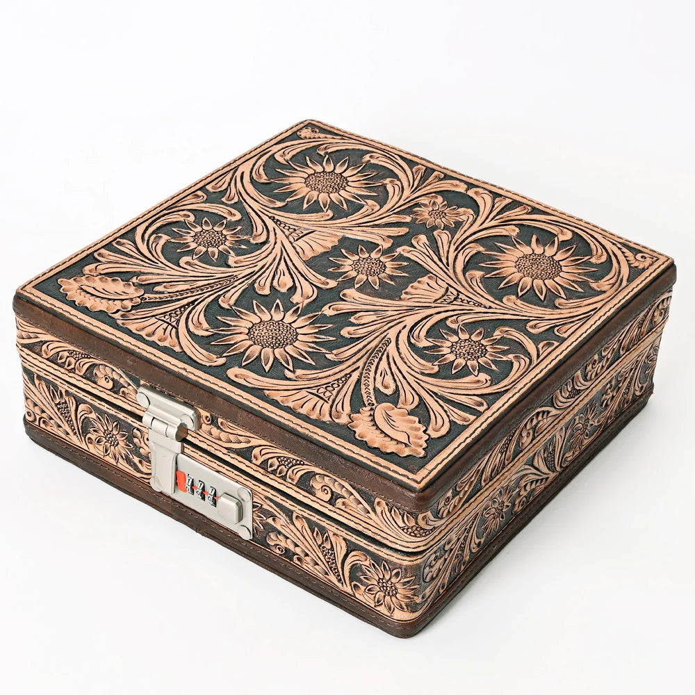 American Darling Western Hand Tooled Leather Jewelry Case