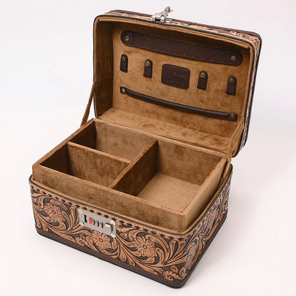 American Darling Artisan Hand Tooled Leather Locking Jewelry Case