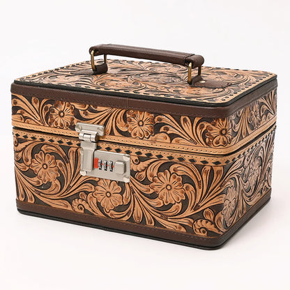American Darling Artisan Hand Tooled Leather Locking Jewelry Case
