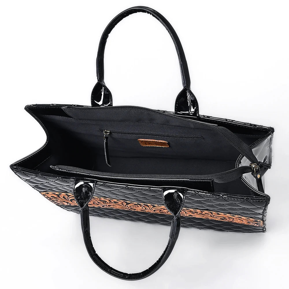American Darling Quilted Hand Tooled Genuine Leather Tote Bag