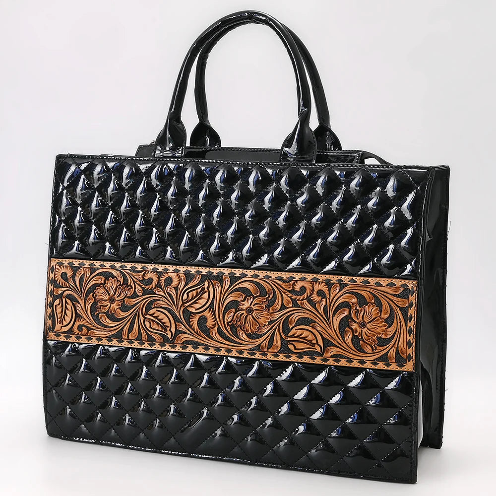 American Darling Quilted Hand Tooled Genuine Leather Tote Bag