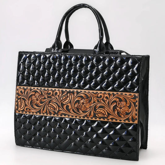 American Darling Quilted Hand Tooled Genuine Leather Tote Bag