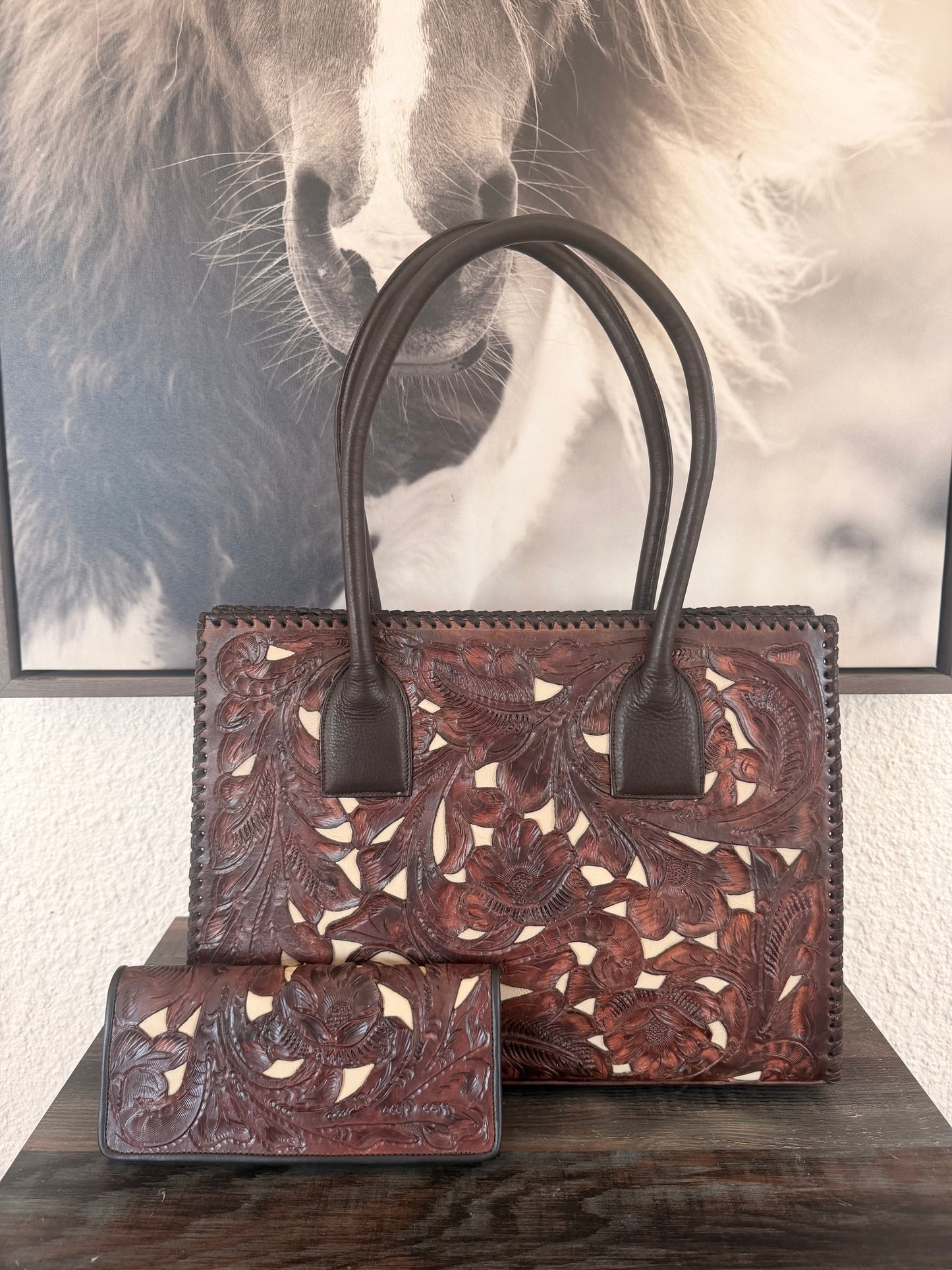 Dark Brown & Ivory Inlay Tooled Leather Juan Antonio Wallet