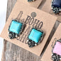Western Style Square Stone & Flower Stud Earrings