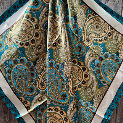 35X35" Teal and Cream Giant Paisley Wild Rag / Scarf WR1027