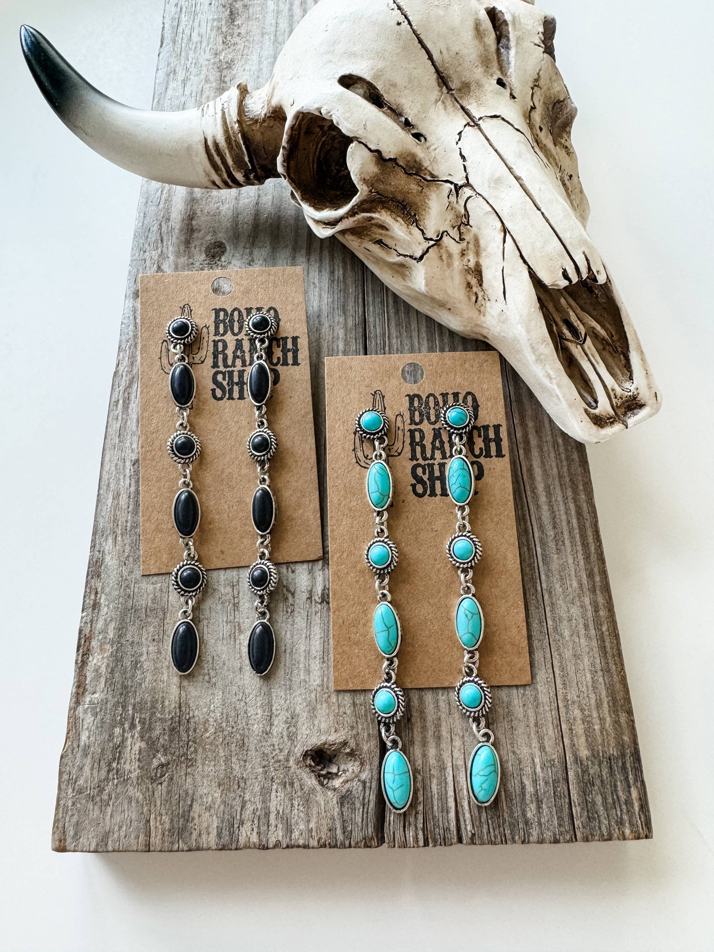Dangle Drop Western Earrings - peach black turquoise