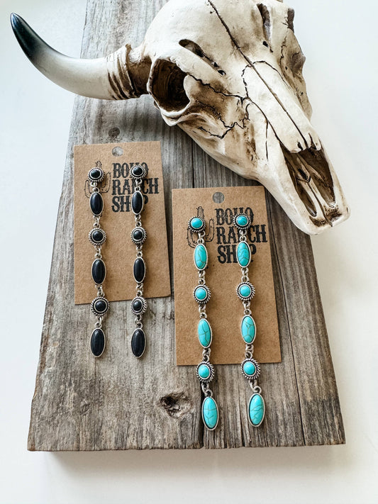 Dangle Drop Western Earrings - peach black turquoise