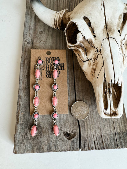 Dangle Drop Western Earrings - peach black turquoise