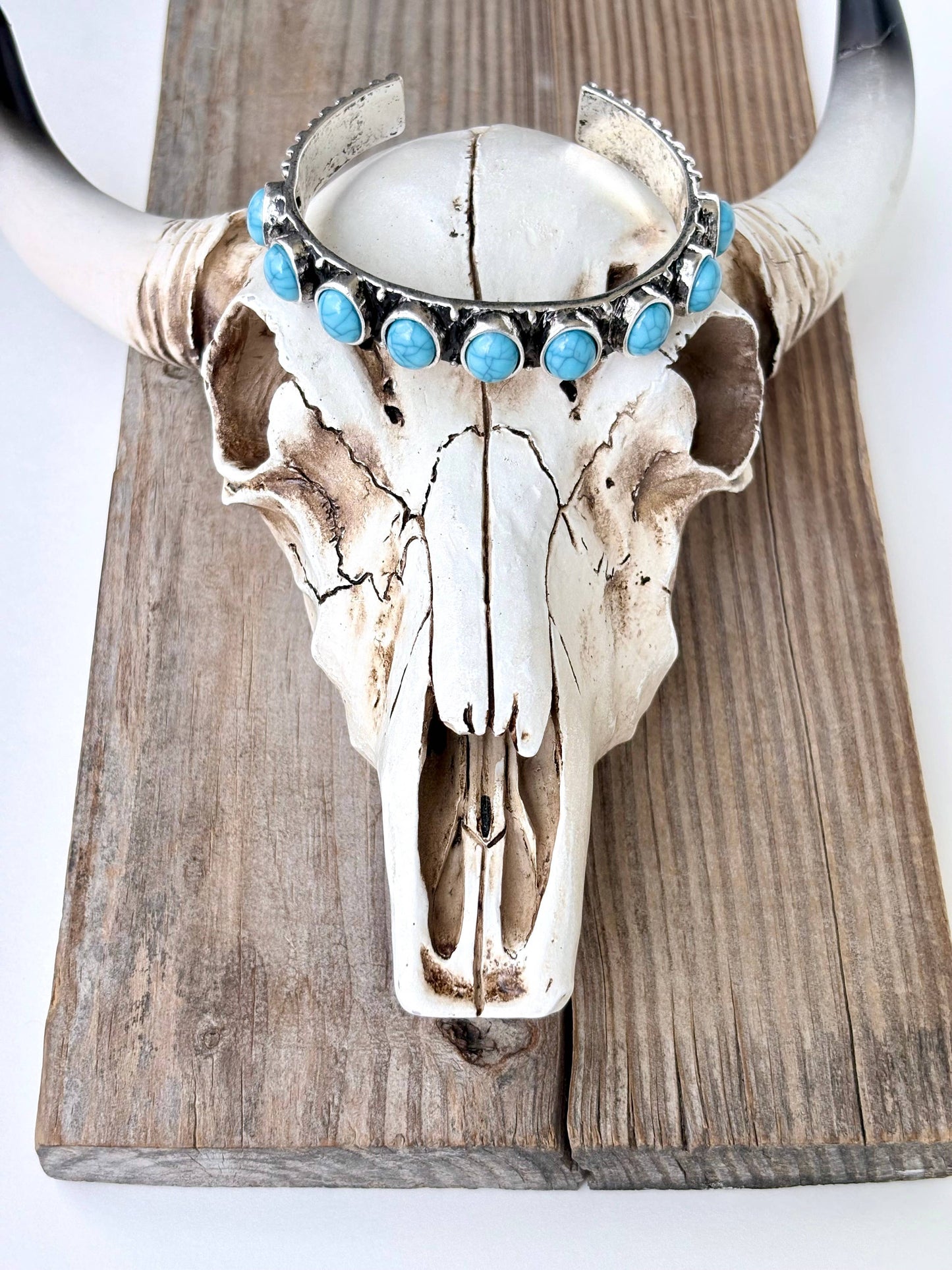 Western Style Studded Turquoise Stone Cuff Bracelet