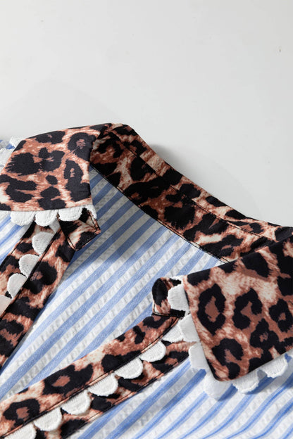 PRETTY BASH Leopard Patchwork Collared Blouse