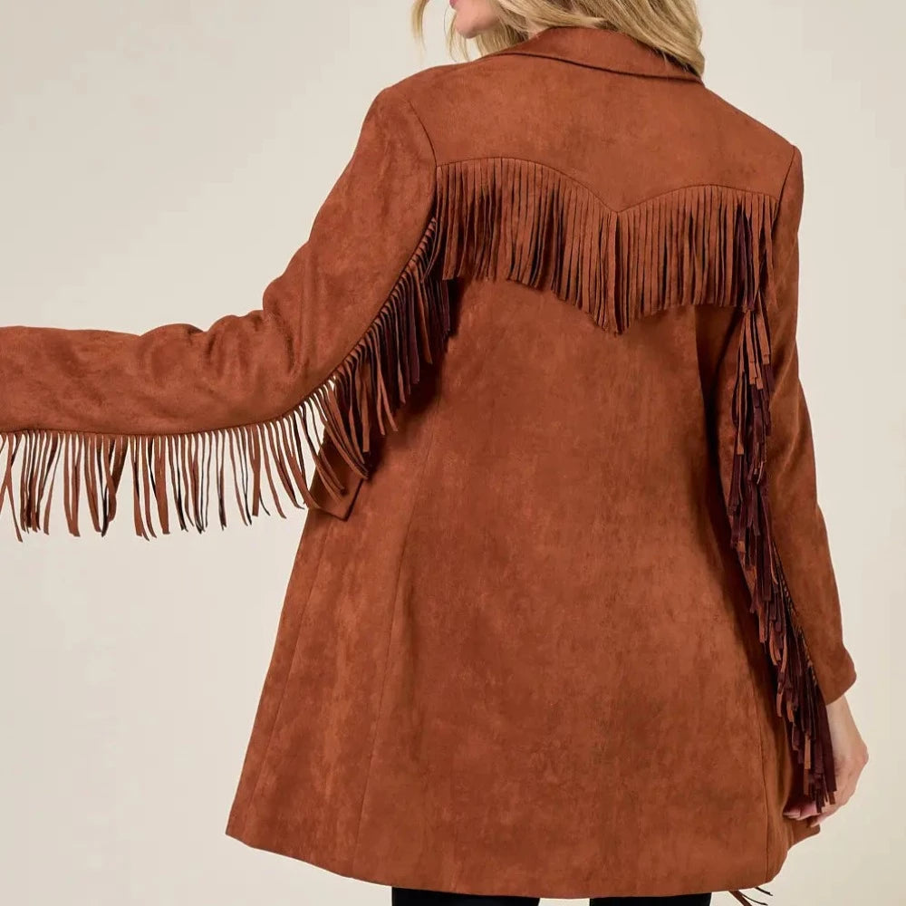 Faux Suede Fringed Blazer