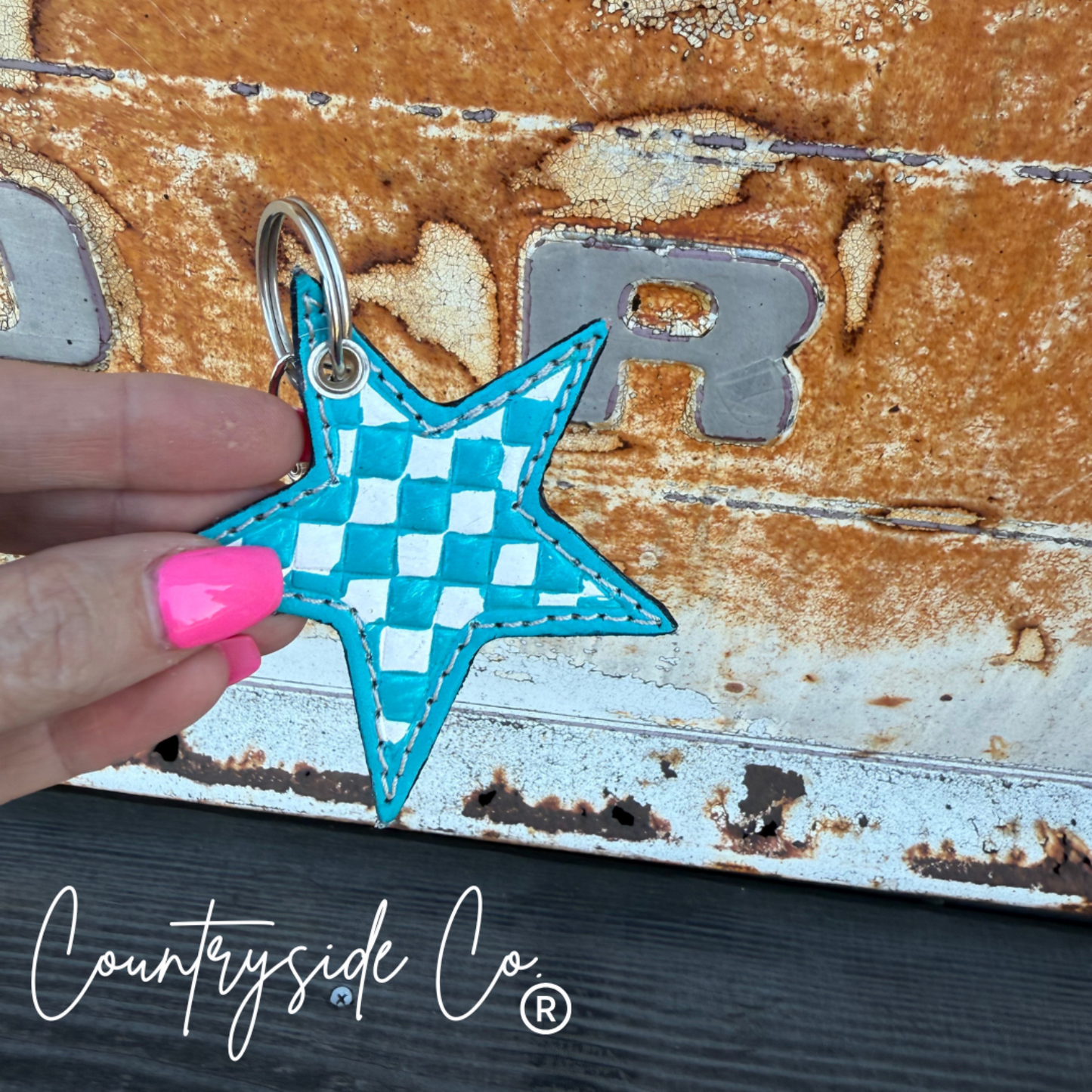 Checkered Star Keychain