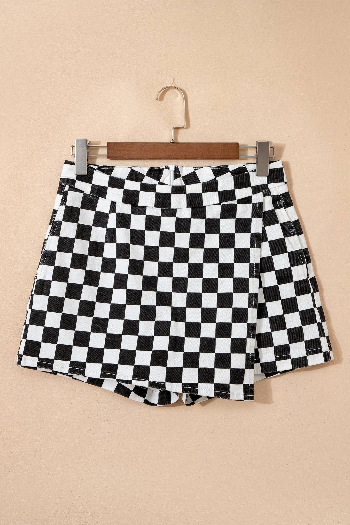 Checkered Print Overlap Mini Skort