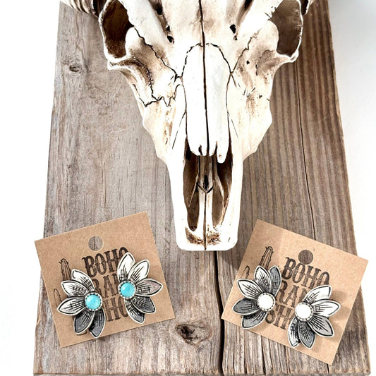 Western Style Flower Turquoise Stone Stud Earrings