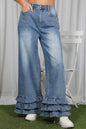 Flared Ruffle Hem Cropped Pants Denim Jeans