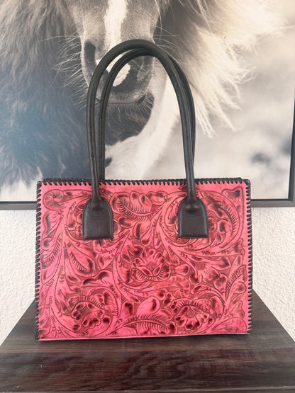 Pink Tooled Leather Juan Antonio Handbag