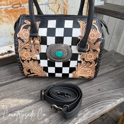 Anastasia Tooled Leather Checkered Speedy Bag